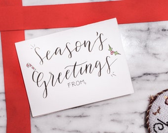 Custom Watercolor Hand Lettered Season's Greetings Card, Minimalist Christmas Hanukkah Holiday Greeting Card