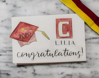 Custom Watercolor Hand Lettered Graduation Congratulations Greeting Card (UPDATED FOR CLASS 22)