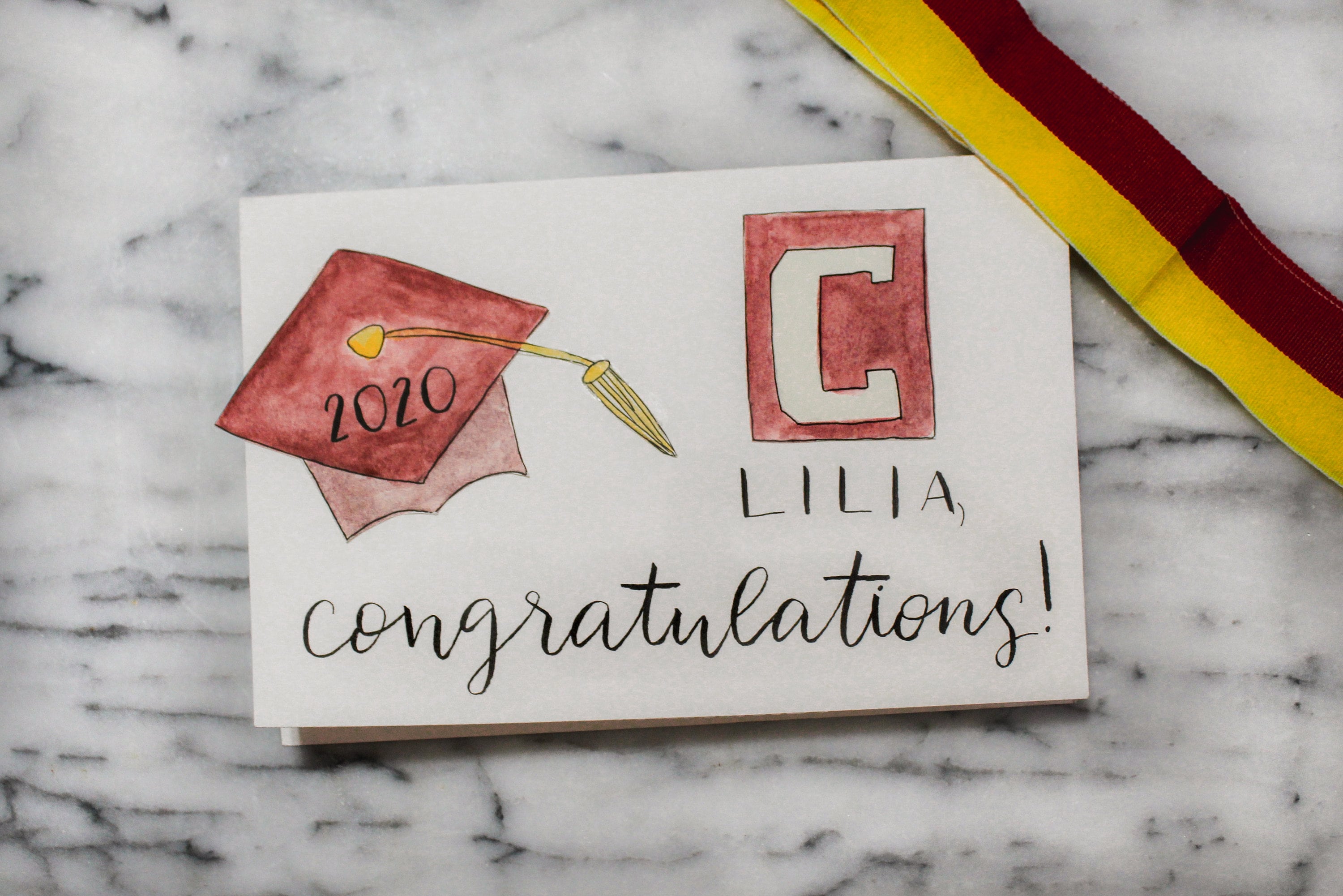 Hand Lettered Graduation Card Custom Watercolor Hand Lettered Graduation Congratulations Greeting ...