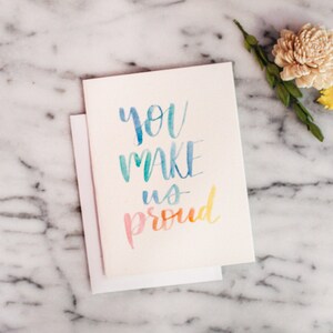Multicolor Aquarell beschriftet "Sie machen uns stolz" Herzlichen Glückwunsch Karte Grußkarte