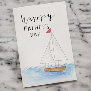 Aquarelle Hand Lettré Voile Thème Carte de fête des Pères Carte