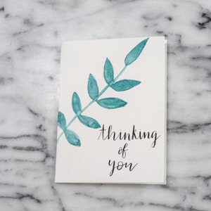 Opción de paquete #7: acuarela a mano carta minimalista hoja pensando en usted simpatía tarjeta de felicitación tarjeta
