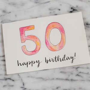 Custom Watercolor Hand Lettered Birthday Card Greeting Card with Age