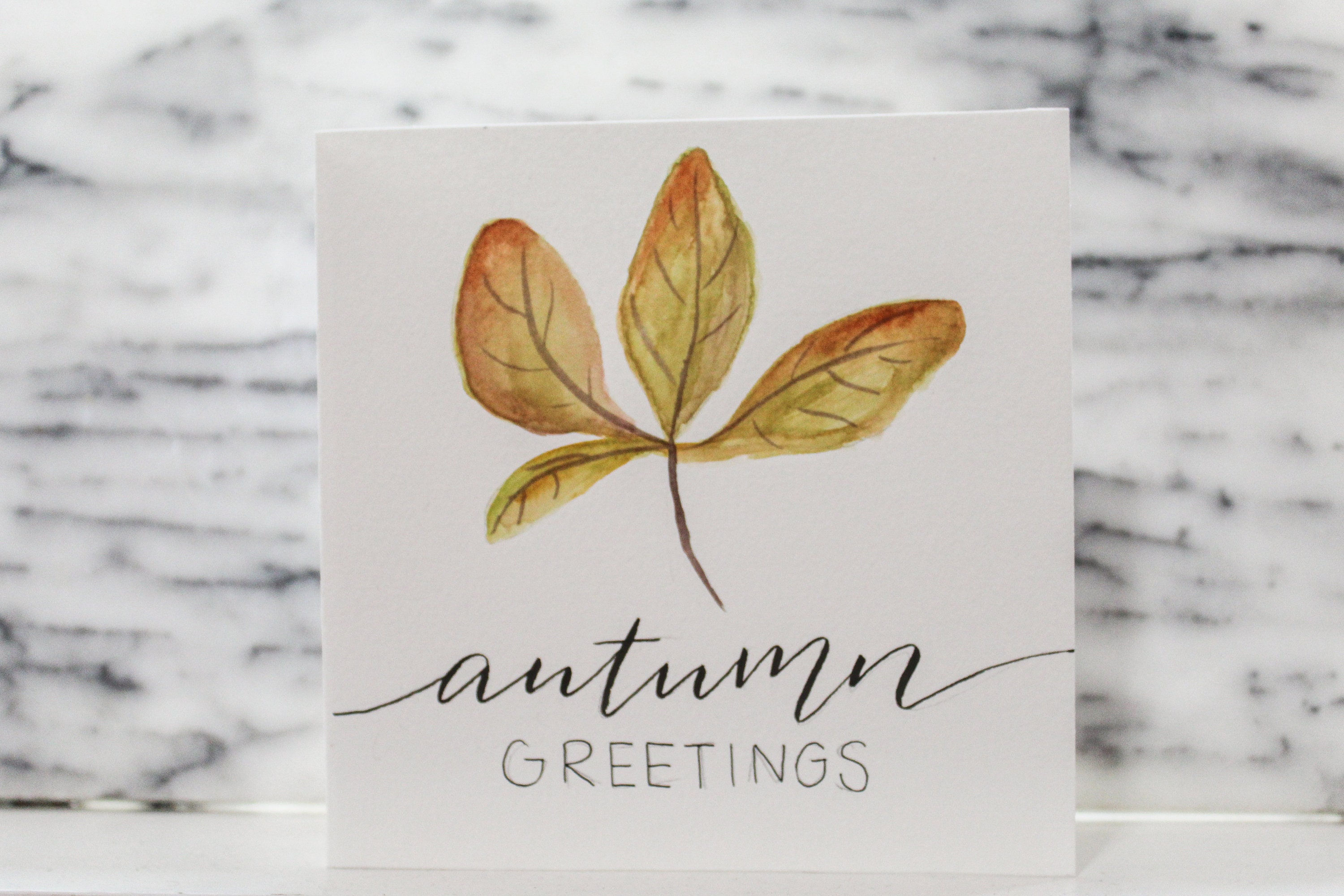 Watercolor Hand Lettered Autumn Leaf Greeting Card, Fall Card ...