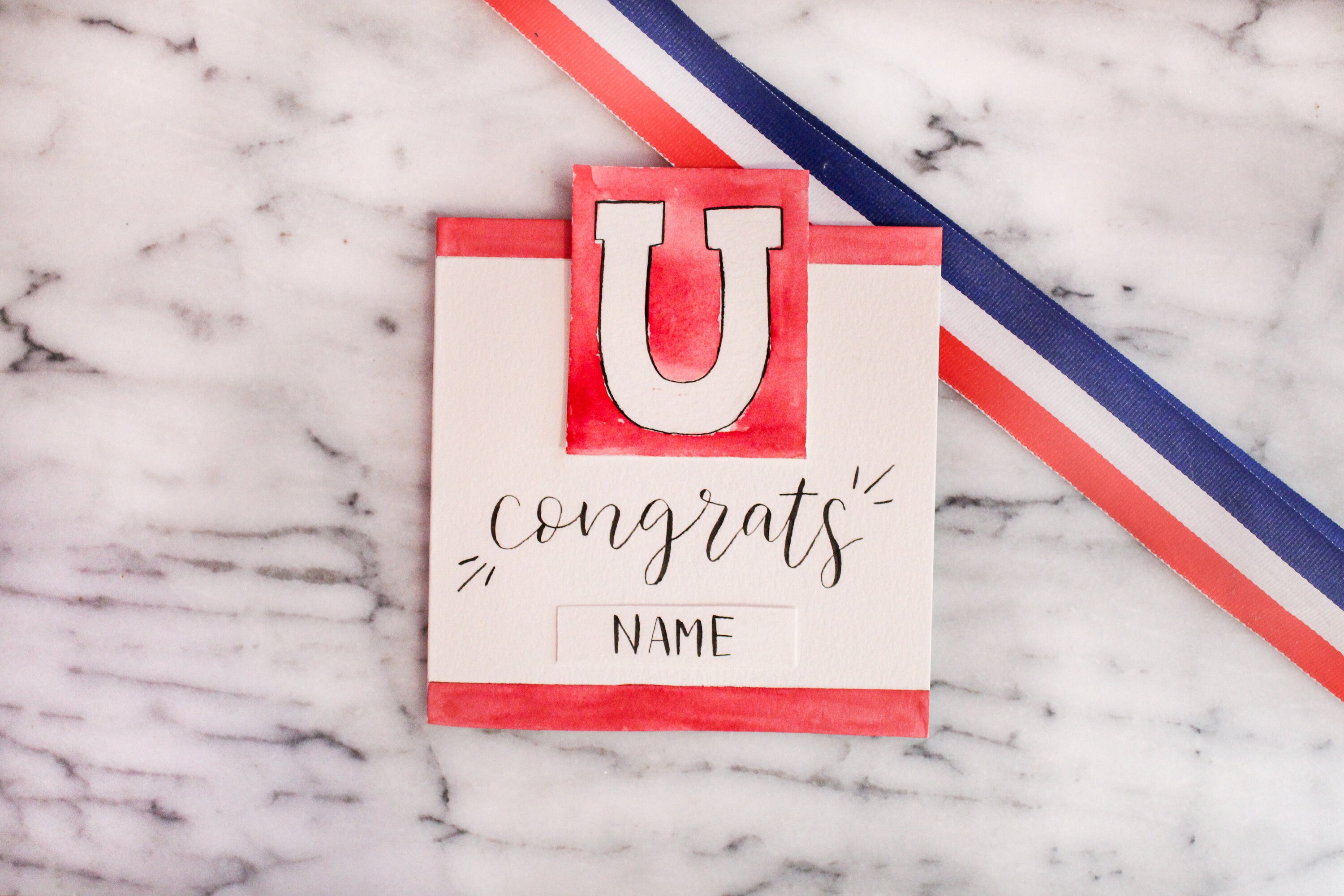 Hand Lettered Graduation Card Custom Watercolor Hand Lettered College or University Acceptance ...