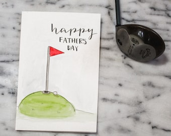 Watercolor Hand Lettered Golf Themed Father's Day Card Greeting Card