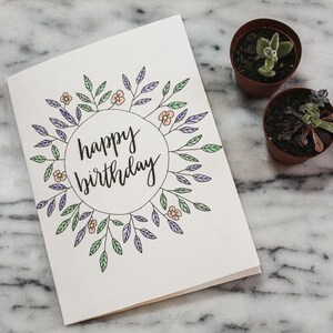 Cartão De Aniversário Floral Wreath Watercolor Hand Lettered