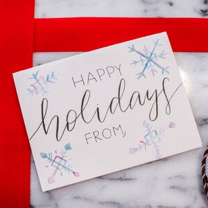 Carta d'auguri personalizzata con lettere a mano per le vacanze invernali, carta fiocco di neve di Natale carina, carta per le vacanze felici fatta a mano