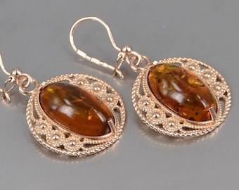 Baltic Amber Earrings Honey Drop Natural Sparkling Natural 1.61 5.6 gram 925 Silver