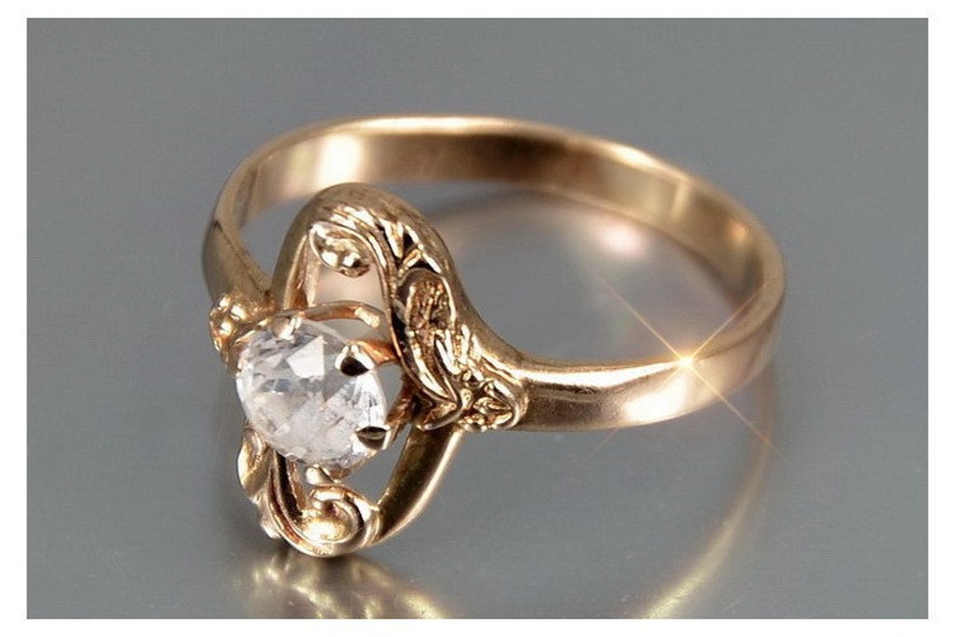 14 KT Solid Russian Rose Gold Ring With Zircon 585 585 - Etsy