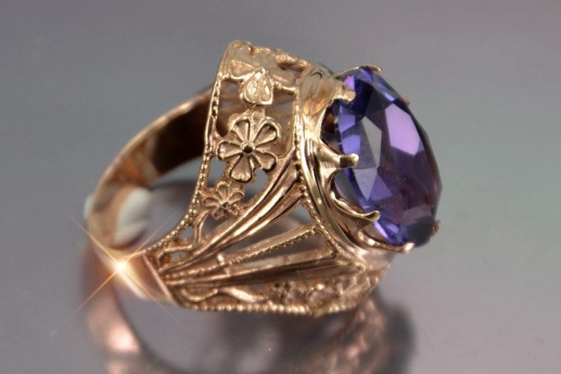 Russian Alexandrite Ring 14K Rose Gold /& Silver Stone Changes Color Russian Ring Christmas Alexandrite Ring Russian Jewelry