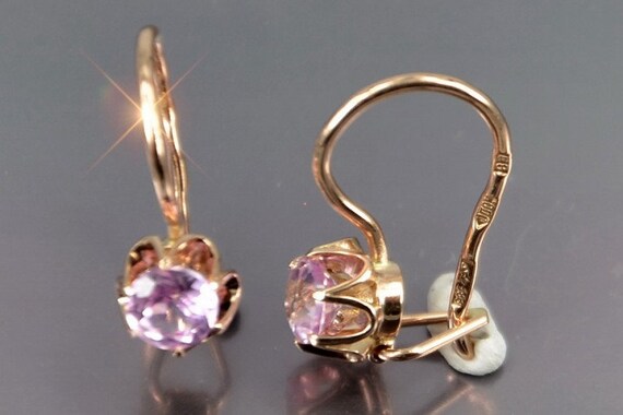 Russian Amethyst Earrings 14 KT Rose Gold Over Silver | Etsy