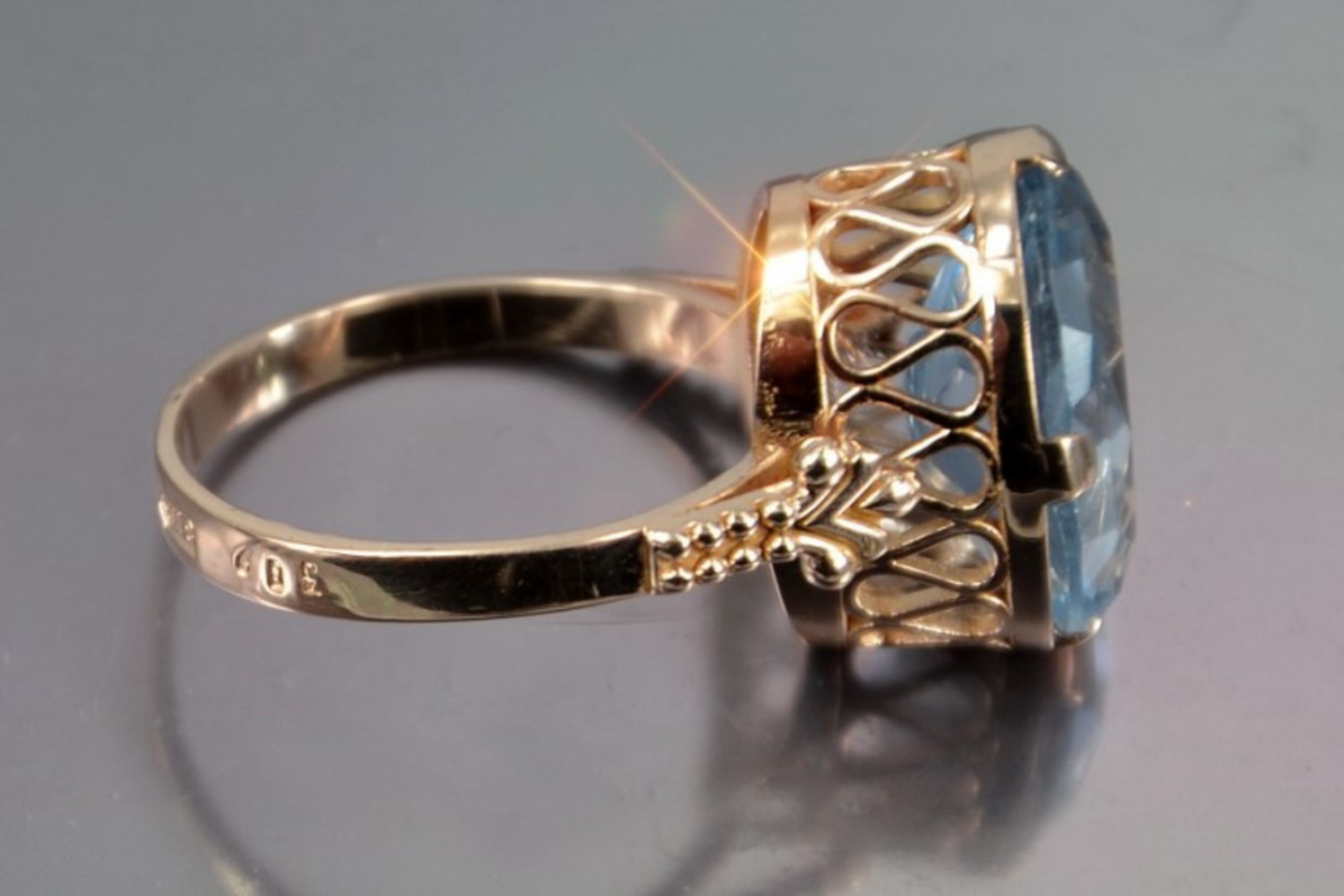 Russian Aquamarine Ring 14 KT Rose Gold Over Silver - Etsy