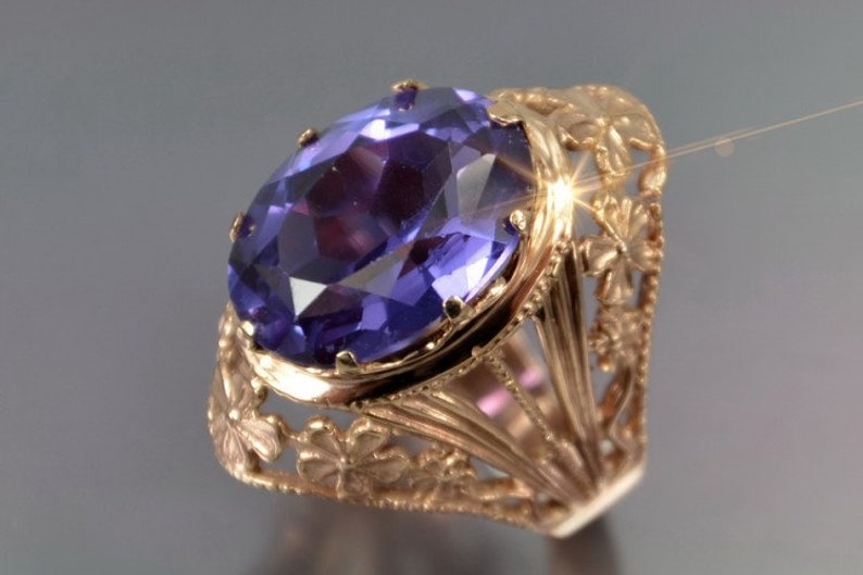 Russian Alexandrite Ring 14K Rose Gold /& Silver Stone Changes Color Russian Ring Christmas Alexandrite Ring Russian Jewelry