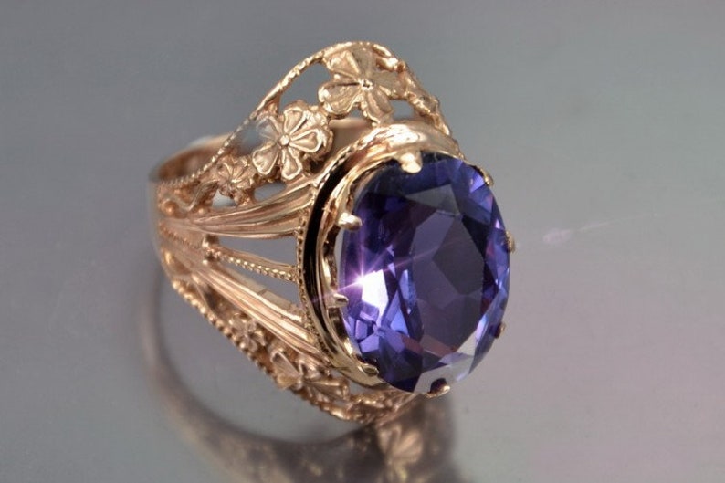 Russian Alexandrite Ring 14K Rose Gold /& Silver Stone Changes Color Russian Ring Christmas Alexandrite Ring Russian Jewelry