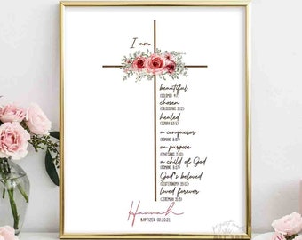 Baptism Gift Girl, Cross, Personalized PRINTABLE, Baby Girl Gift, Nursery Wall Godchild Baptism Sign Dedication Gift Nursery Decor Christian