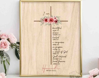 Personalized Baptism Gift Girl, Floral Cross Nursery Art (Printable available)