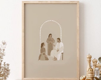 María y Marta DESCARGA DIGITAL, Arte de Jesús, Arte de pared imprimible de la Biblia moderna cristiana, Impresión bíblica católica, Bocetos bíblicos, Escritura boho