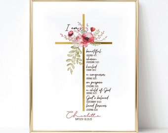 Baptism Gift Girl, Personalized Cross PRINTABLE, Baby Girl baptism Gift Nursery Wall Godchild Baptism Sign Dedication Gift Nursery Christian