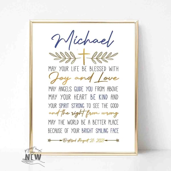 Baptism Gift Boy, Personalized PRINTABLE, Baby Boy Gift, Baptism Sign, Nursery Wall Art, Dedication Gift, Godson, Nursery Decor, PRINTABLE