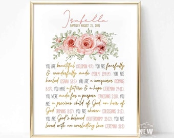 Regalo personalizado de bautizo para niña, decoración floral para la habitación del bebé (disponible para imprimir)