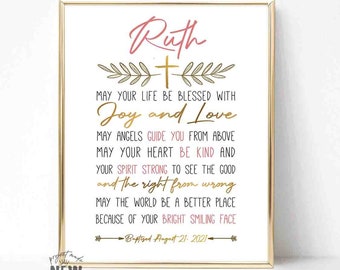 Personalized Baptism Gift Girl, Floral Nursery Decor (PRINTABLE available)