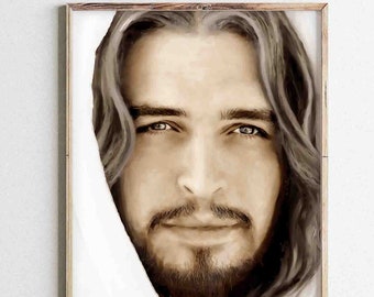 Jesus Christ Wooden Frame COLORED Portrait Print, Jesus Painting, Jesus Portrait, Jesus Picture Christian Art Jesus Christ LDS picture, Gift
