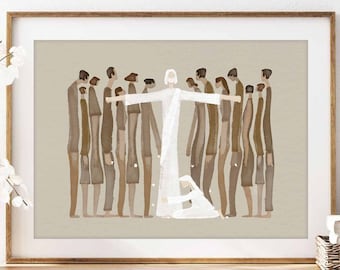 Cast The First Stone DIGITAL DOWNLOAD, Jesus Saves a Sinful Woman Bible Watercolor Art, Christian Modern Bible print Art Bible Sketches gift