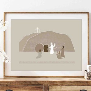 Trois Marie au tombeau TÉLÉCHARGEMENT NUMÉRIQUE, Jésus résurrection, il est ressuscité art biblique, impression Bible moderne Jésus art mural croquis biblique écriture
