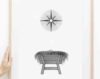 Modern Nativity Print, Minimalist Christian Art (Digital Download)