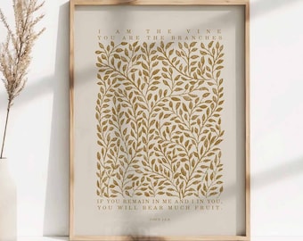 I Am The Vine, You Are The Branches, John 15:5 DIGITAL DOWNLOAD Bible Art Christian Minimalist Modern Print Wall Bible Sketch Boho Scripture