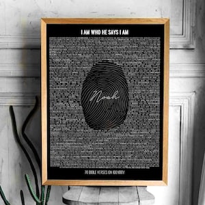 Fingerprint 70 Bible Verses on Identity, Custom Name, Jesus Painting, Thumbprint, Christian, Bible, Scripture Art Print Gods, Baptism Gift