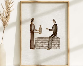 Samaritan Woman at the well DIGITAL DOWNLOAD, Jesus Modern Christian Poster Print, Bible Printable Biblical Wall Art Bible Sketch Watercolor