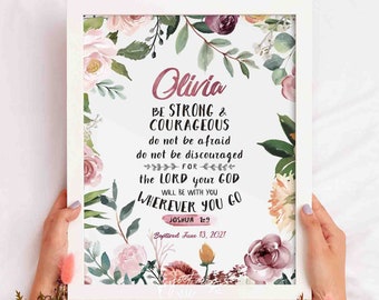 Personalized Baptism Gift Girl, Floral Nursery Decor (Printable)