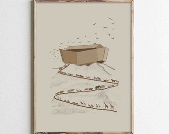 Noah's Ark Bible Story Art Print, Christian Wall Decor