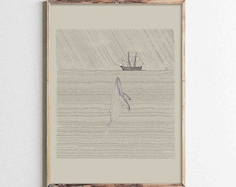 Jonah and the Whale Sketch Art Print, Christian Bible Story (Digital Download)