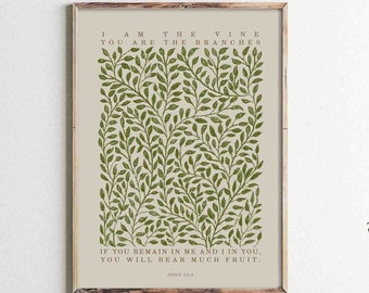 I Am The Vine, You Are The Branches, John 15:5 DIGITAL DOWNLOAD Bible Art Christian Minimalist Modern Print Wall Bible Sketch Boho Scripture