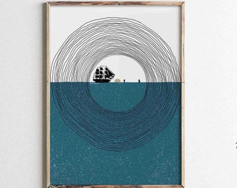 Jesus and Peter Walk on Water Print, Boho Bible Verse Art (Digital Download)