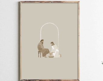 Jesus Washing Feet DIGITAL DOWNLOAD, Last Supper Bible Art, Christian Minimalist Modern Bible Verse Jesus print Wall Art Bible Sketches Gift
