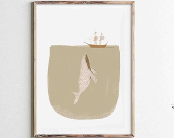 Jonah and the Whale Bible Art Print, Boho Christian Decor (Digital Download)