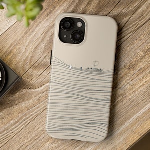 Jesus und Petrus gehen auf dem Wasser Christliche robuste Telefonhülle, harte Iphone-Hülle Bibel-Skizzenkunst Christus katholisches modernes minimalistisches christliches Geschenk