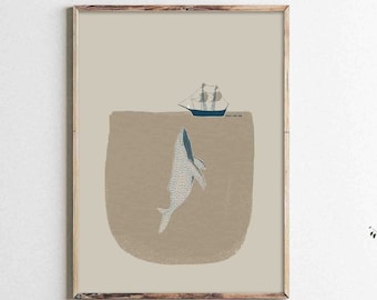 Jonah and the Whale Bible Art Print, Boho Christian Sketch (Digital Download)