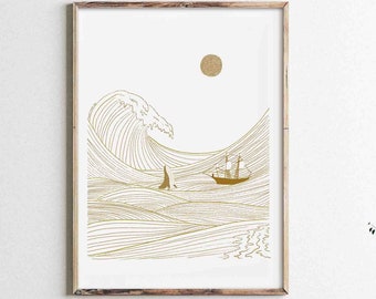 Jonah and the Whale Print, Minimalist Bible Art (Digital Download)