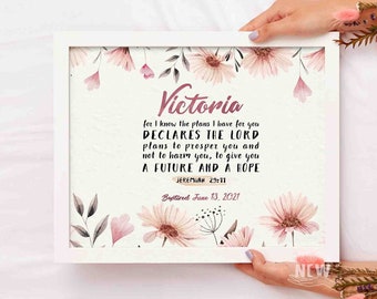 Baptism Gift Girl, Personalized PRINTABLE, Baby Girl Gift, Nursery Wall, Godchild Baptism Sign, Dedication Gift Nursery Decor Jeremiah 29:11