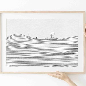 Walk on Water DIGITAL DOWNLOAD, Jesus and Peter Bible Art, Modern Christian Bible Verse Wall Art, Jesus print, Bible Sketch, Boho Home Decor