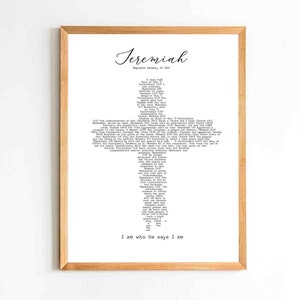 Regalo de bautismo, impresión personalizada, cruz 70 versículos de la Biblia sobre la identidad, arte de la Escritura de la Biblia, signo de bautismo personalizado, arte de la pared, regalo de dedicación