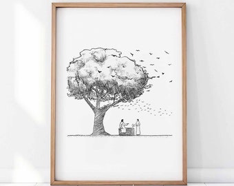 Woman at the well DIGITAL DOWNLOAD, Samaritan woman Jesus Bible Printable Wall Art Modern Christian Poster Print Bible Sketch Boho Scripture