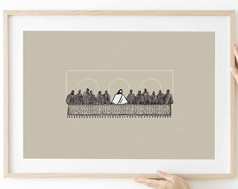 Last Supper Sketch Art Print, Modern Bible Verse (Digital Download)