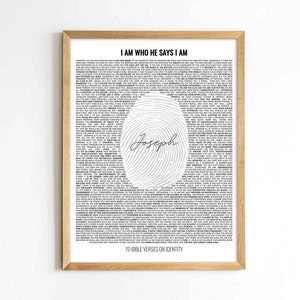 Fingerprint 70 Bible Verses on Identity, Custom Name, Jesus Painting, Gods Thumbprint, Christian Bible Scripture Art Print Gods Baptism Gift