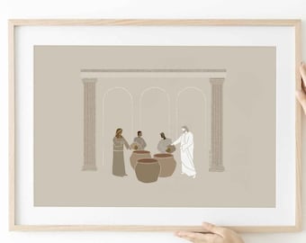 Wedding at Cana DIGITAL DOWNLOAD, Water into Wine Bible Art Christian Modern Bible Verse Art Print Jesus Bible Sketches Scripture Home Decor